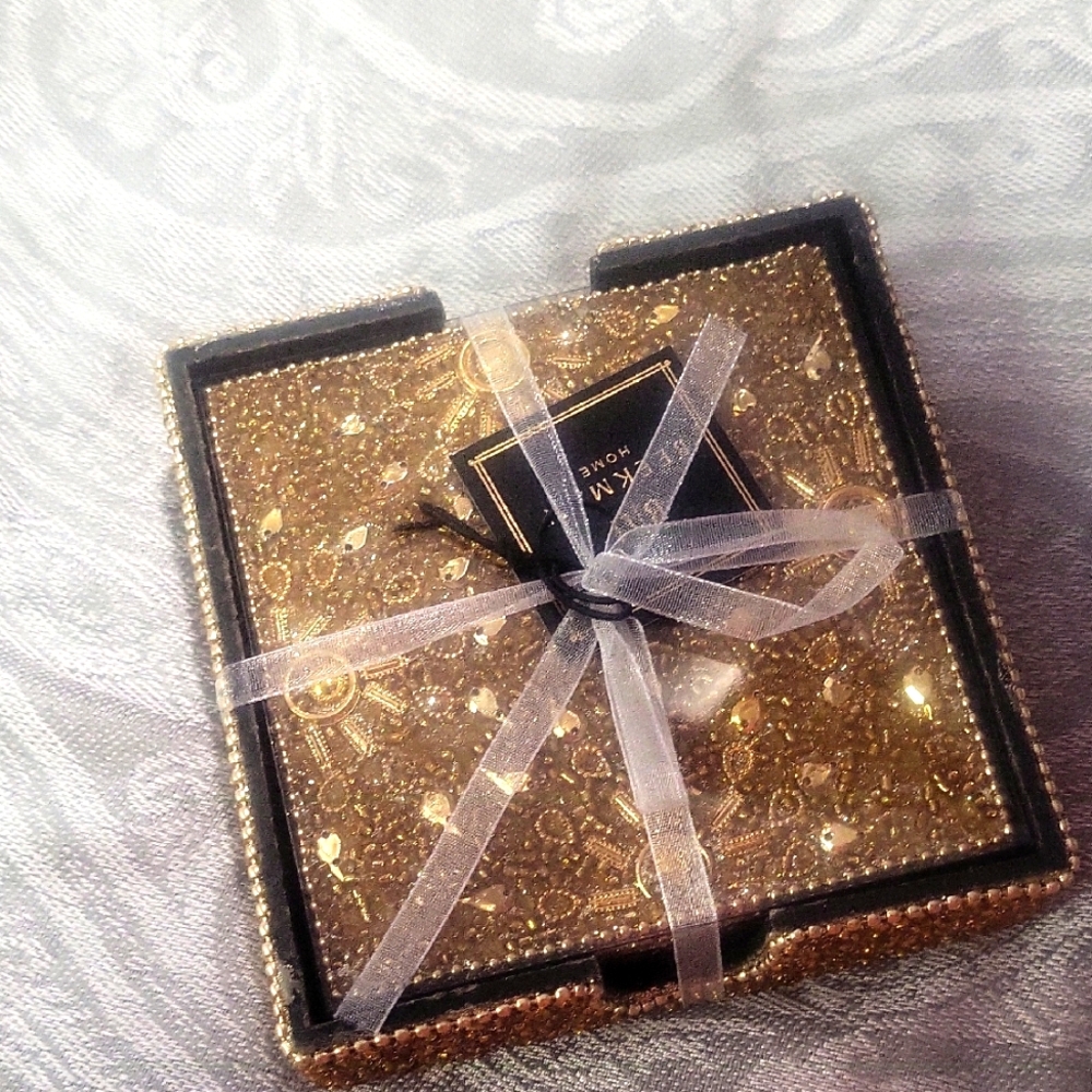 Elegant Gold Beaded Coasters